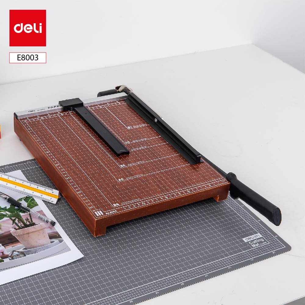 ديلي مقطع ورق طبلية خشب سكين معدن - قياس B4 - مقبض وقفل حماية - بني - E8003